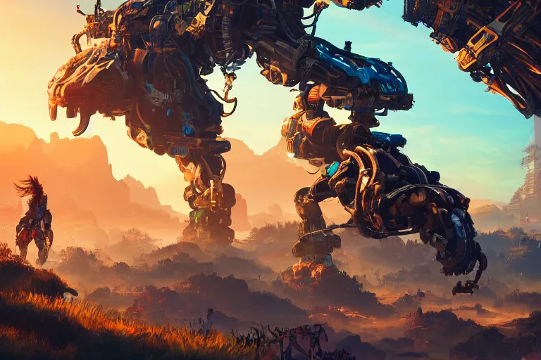 Image similar to tideripper machine mecanical creature robot of horizon forbidden west horizon zero dawn radiating a glowing aura global illumination ray tracing hdr fanart arstation by ian pesty and alena aenami artworks in 4 k