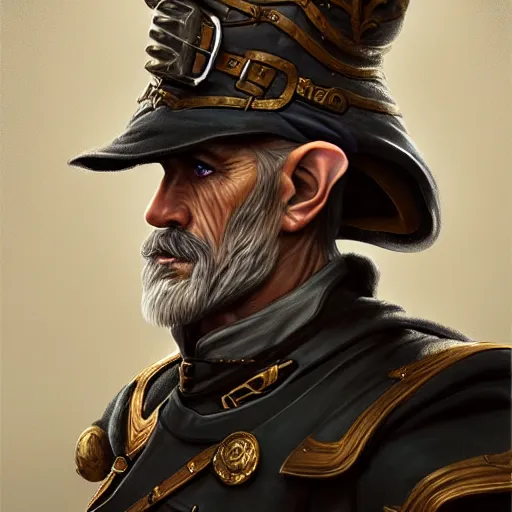 Prompt: portrait painting of an older elven policeman, sharp focus, award - winning, trending on artstation, masterpiece, highly detailed, intricate. art by merwild and ernesto irawan and rachel denton