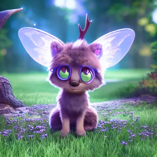 Image similar to cute furry chibi with elk antlers and fairy wings pixar octane render