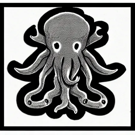 Image similar to a cute cthulhu icon drawn in the style of rockwell kent