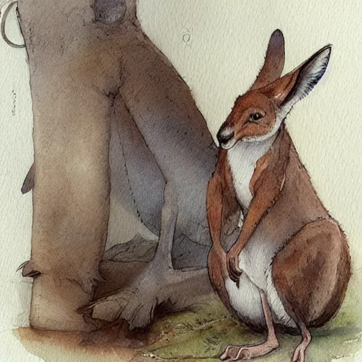 Prompt: watercolor sketch of a story book kangaroo by Jean-Baptiste Monge