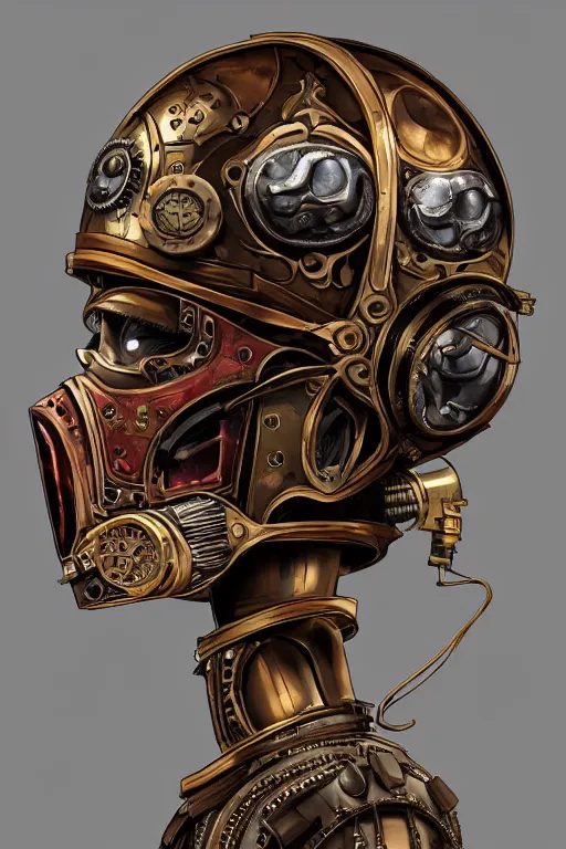 Image similar to steampunk helmet fantasy art mask robot ninja stylized digital illustration sharp focus, elegant intricate digital painting artstation concept art global illumination ray tracing advanced technology chaykin howard and campionpascale and cooke darwyn and davis jack