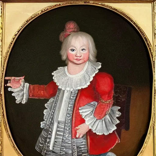 Prompt: donald trump as a 1 7 th century pageboy in england, restored painting, 1 8 th century, restored art, oil on canvas