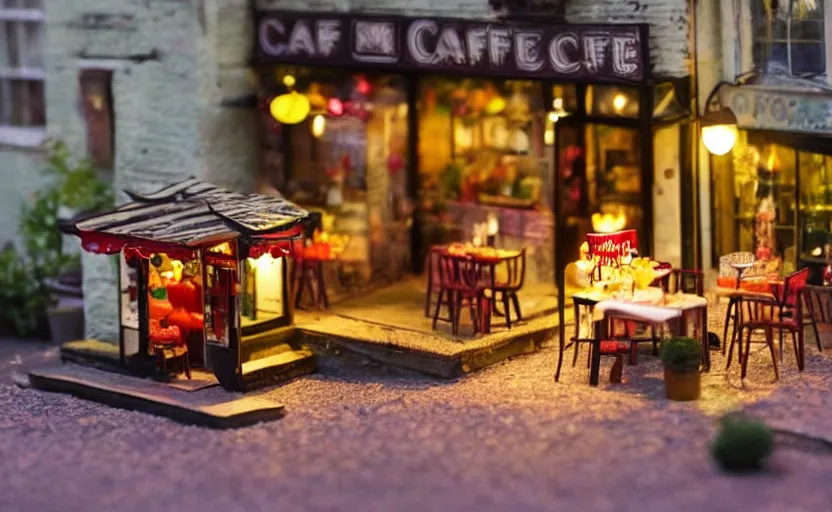 miniature cafe diorama macro photography, cafe for