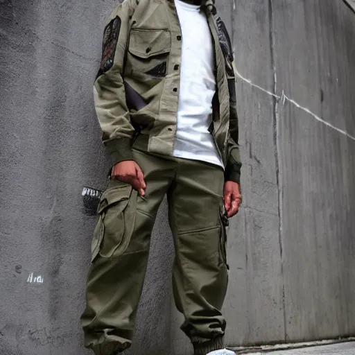 Image similar to cargo pants clothing tagged with graffiti letters