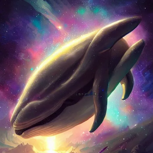 Image similar to space magical whale, galaxy whale, epic fantasy style art, galaxy theme, by Greg Rutkowski, hearthstone style art, 99% artistic