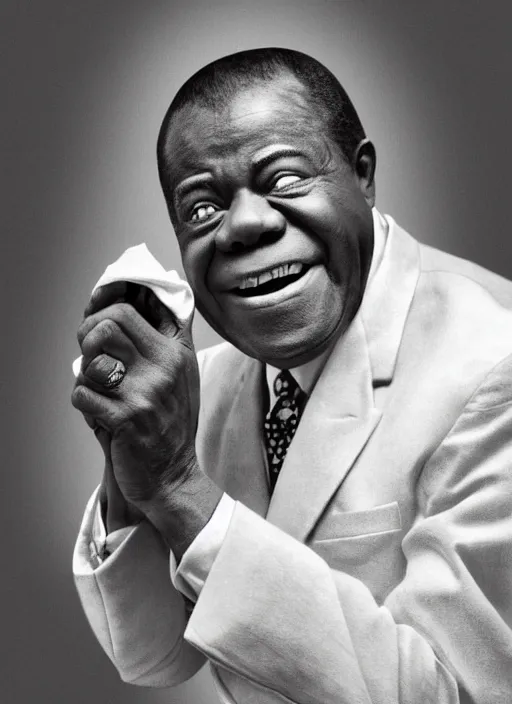 Prompt: a portrait of louis armstrong holding a white handkerchief, by samuel adoquei, dramatic lighting, highly detailed digital painting