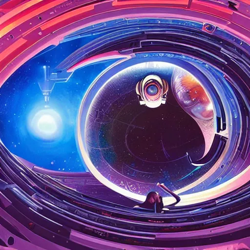 Image similar to a spiral shaped orbital space habitat by moebuis and paul lehr