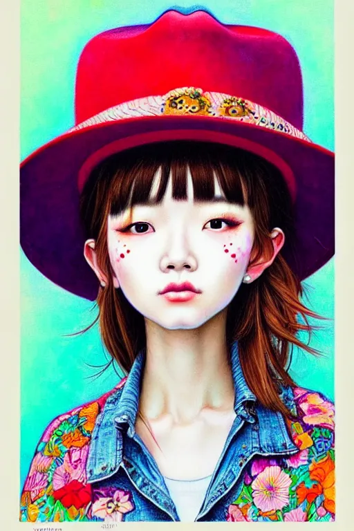 Image similar to girl wearing a cowboy hat, style of yoshii chie and hikari shimoda, highly detailed