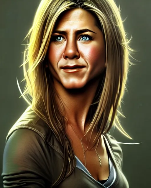 Prompt: Young Jennifer Aniston as an Apex Legends character digital illustration portrait design by, Mark Brooks and Brad Kunkle detailed, gorgeous lighting, wide angle action dynamic portrait