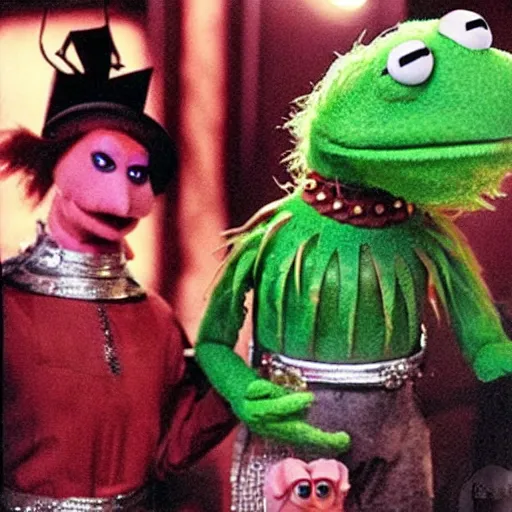 Image similar to the muppets as cenobites from hellraiser, realistic, photography, dramatic lighting, violence, blood, hellfire, comedy
