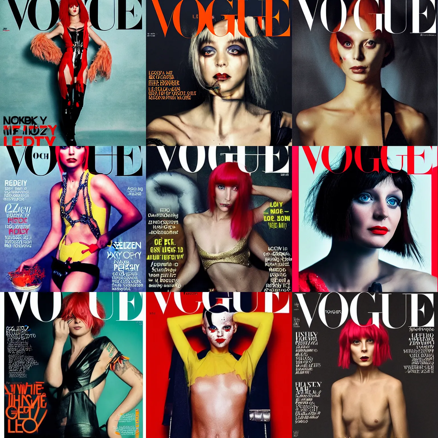 Prompt: Volodymyr Zelensky as Leeloo on the cover of the Vogue magazine