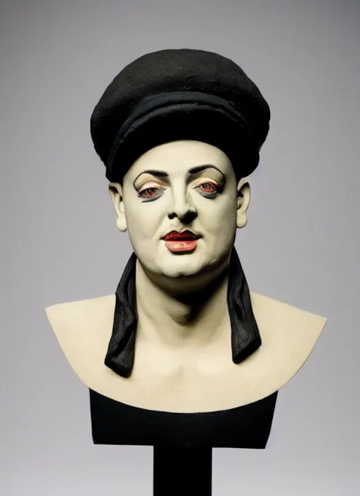 Image similar to stylised bust sculpture of Boy george, beautiful studio lighting
