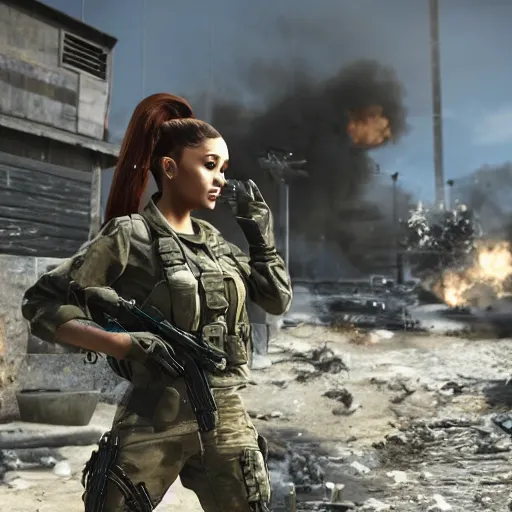 Image similar to Ariana Grande in Call of Duty, 4k