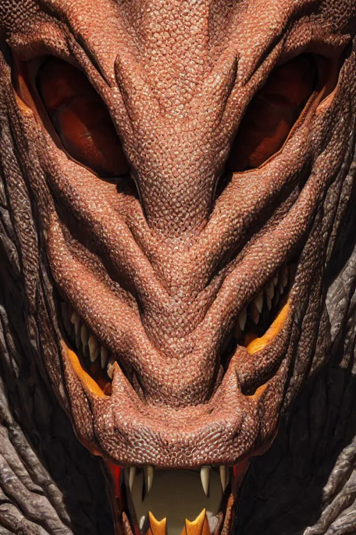 Image similar to a portrait of a dragon head, close up, 3 d model, unreal engine 5, sharp focus, detailed matted painting, 4 k, epic lighting, artstation, by antoine di lorenzo