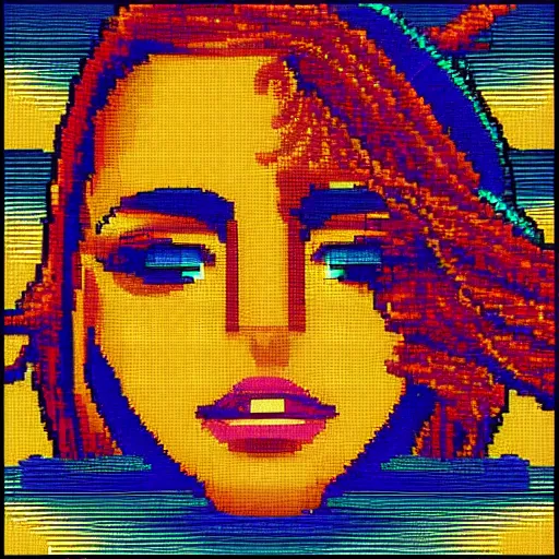 Prompt: if i was in a city looking up at the sky to see god's female face looking down at me, hd pixelart, detailed