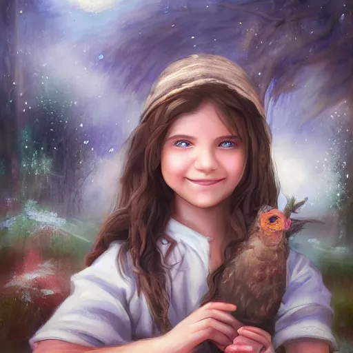 Image similar to the blacksmits’ daughter, working in the forge, Blue eyes, a smile at her face, fantasy art in the style of Lilia Alvarado,