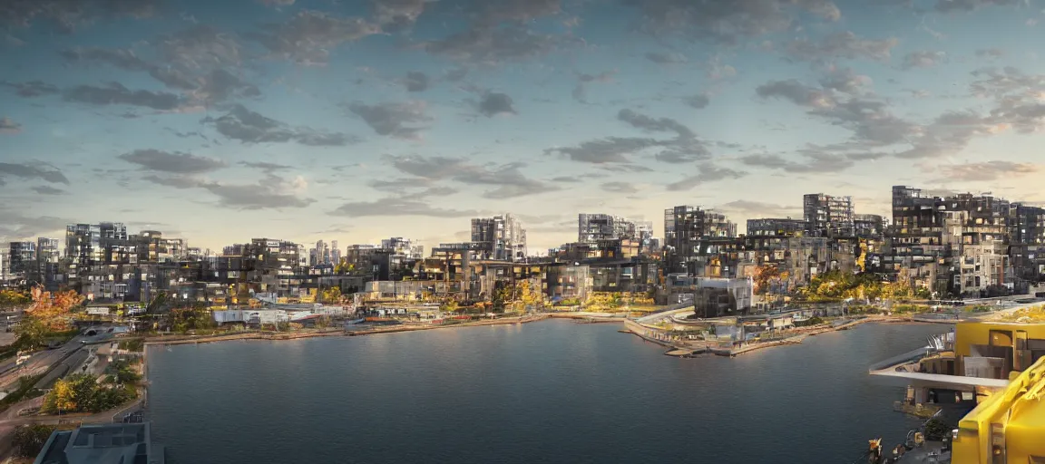 Prompt: modern beautiful Habitat 67 building, hypermaximalistic, high details, cinematic, 8k resolution, beautifully detailed, insanely intricate details, artstation trending, octane render, unreal engine, bright lit interiors, warm yellow lights, golden hour, Montreal Stade Olympique, expo 67, biosphere