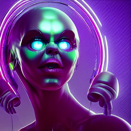 Image similar to synthwave alien face with neon tattos, detailed face, sharp focus, synthwave art, aesthetic, octane render, raw, cinematic