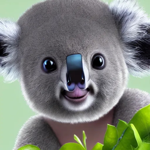 Image similar to a very cute galactic alien baby koala, photorealistic digital art, hyper detailed