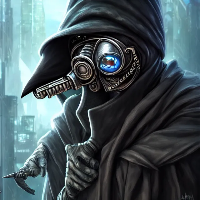 Image similar to cyberpunk plague doctor warrior, highly detailed, 4 k, hdr, smooth, sharp focus, high resolution, award - winning photo, artgerm, photorealistic