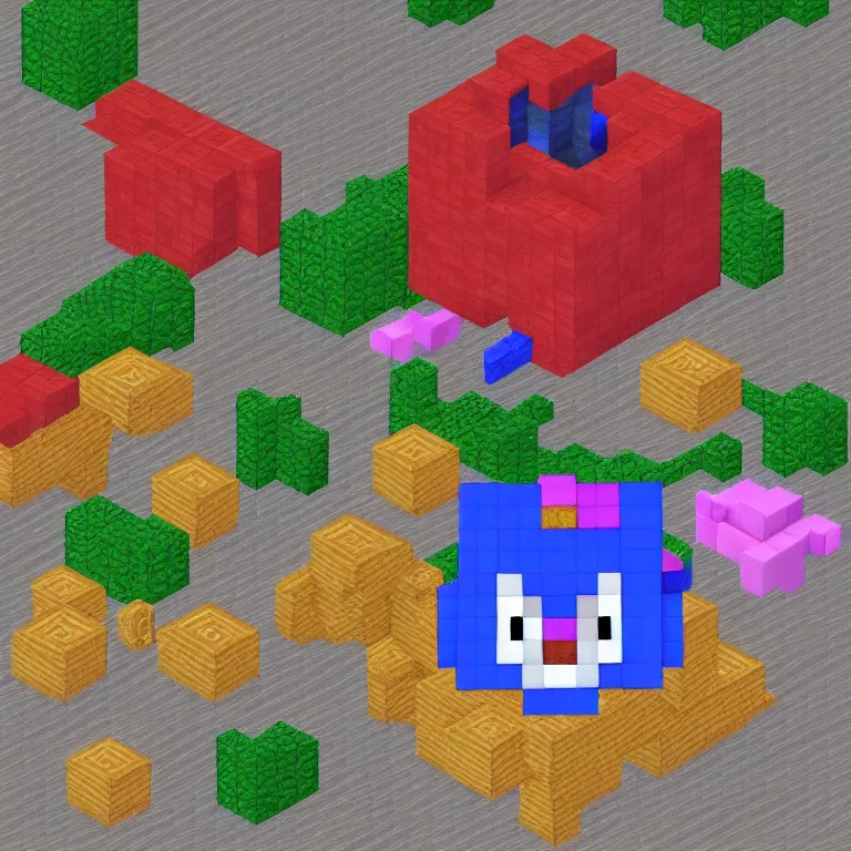 Prompt: kirby in minecraft