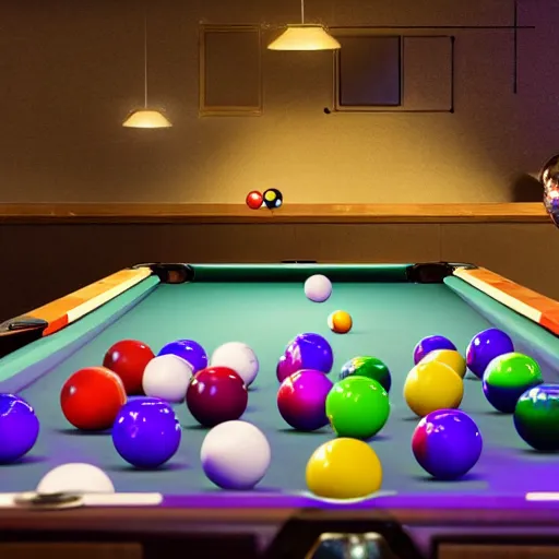 Image similar to planets of the galaxy as pool balls on a pool table with aliens holding pool sticks and drinking alien drinks movie still, cinematic, photorealistic, extreme detail, sharp focus, 8 k, intricate, hyper detailed, realistic, cinematic lighting