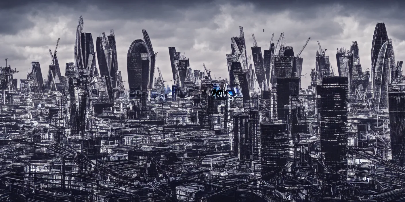 Prompt: london city skyline cyberpunk