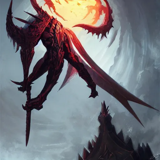 Image similar to aatrox as a nightbringer by greg rutkowski