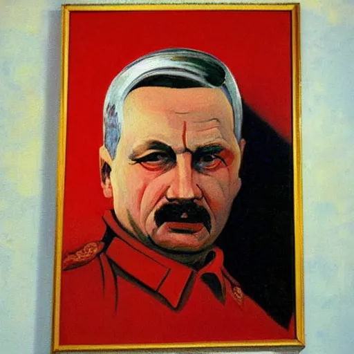 Prompt: a soviet propaganda painting of jarosław kaczynski
