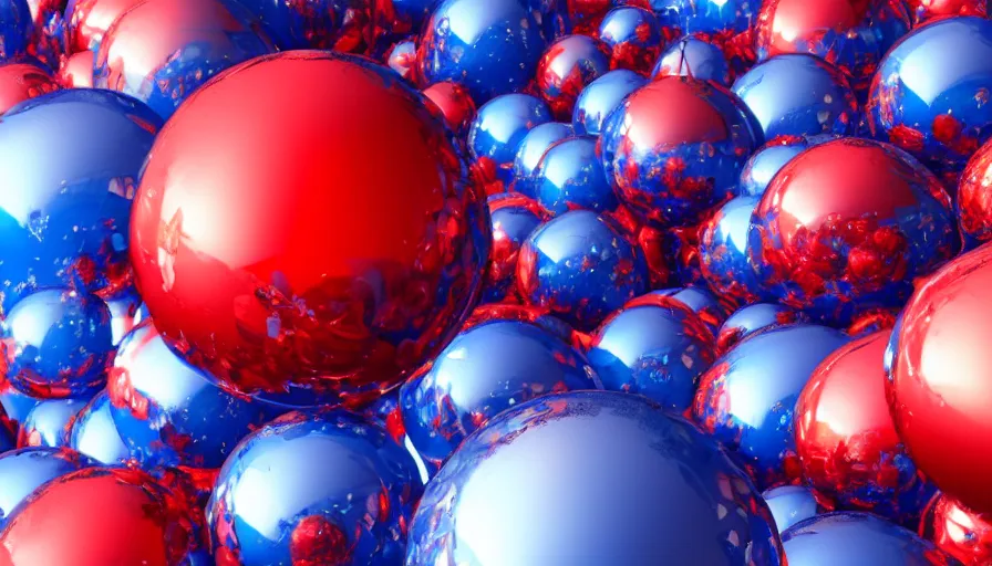 Image similar to metallic red spheres with lonely blue sphere, wallpaper, hyperdetailed, artstation, cgsociety, 8 k