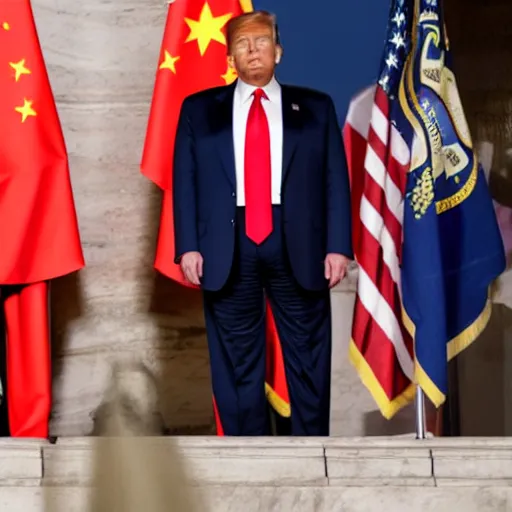 Image similar to Pelosi and Trump wore Chinese military uniforms and saluted under the Chinese flag.