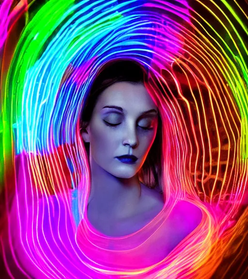 Image similar to lightpainting luminescent portrait, diffuse luminescent lightpainting, intricate wiccan spectrum lightpainting, elegant light, highly detailed zen prisms, lifelike, fully photorealistic, artstation, luminescent beautiful concept art, smoothened, sharp luminescent focus, sharp art by john collier, michael bosanko