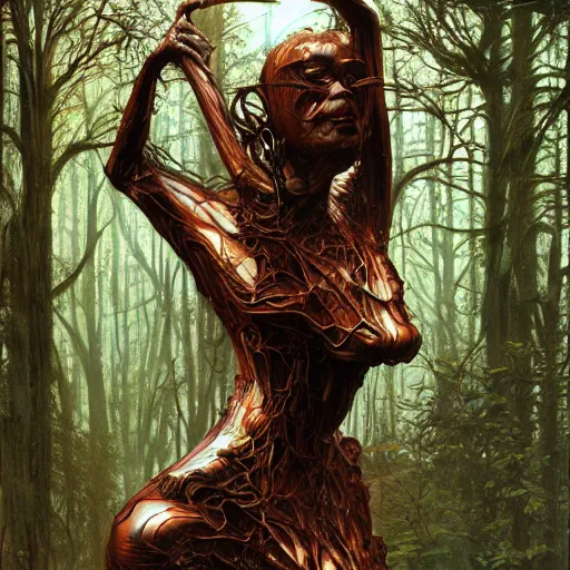 Prompt: forest creature cyber nomad android by zdzisław beksinski, iris van herpen, raymond swanland, craig mullins and alphonse mucha. highly detailed, hyper - real, beautiful