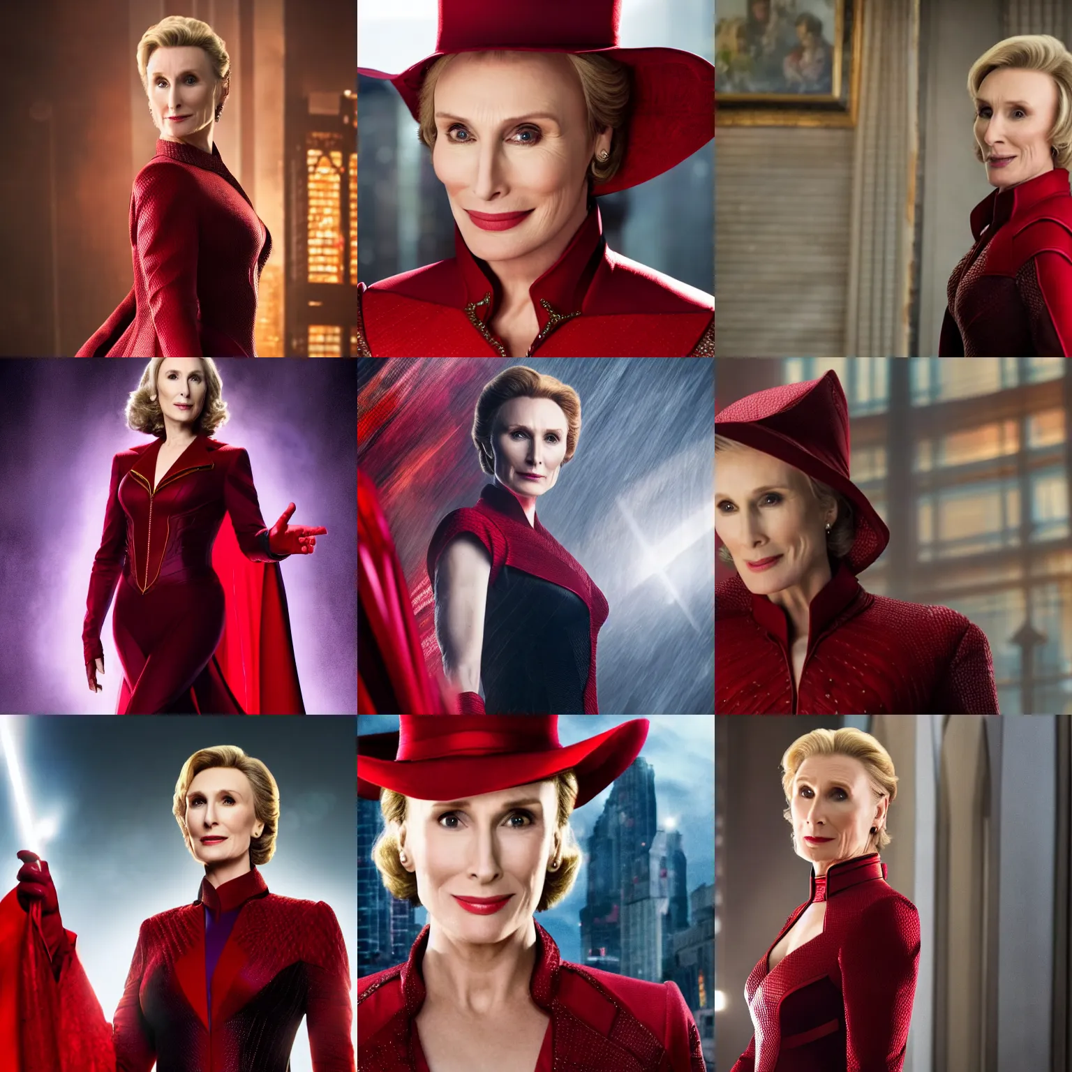 Prompt: jane lynch as scarlett witch, detailed, portrait photograph, 8 k hdr movie still, dynamic lighting