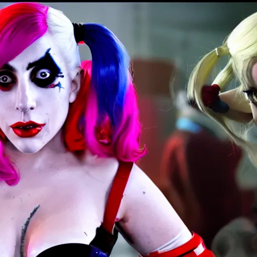 Image similar to lady gaga as harley quinn 4 k detailed super realistic