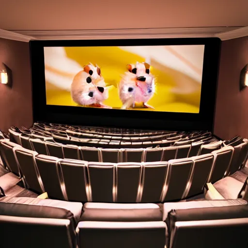Image similar to photo of the cinema screen, a cartoon about hamsters is on the screen, unedited, dim light, sharp focus, 8 k