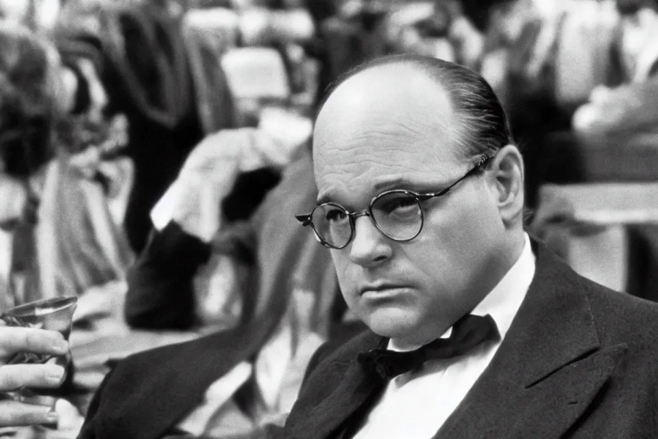 Image similar to still image of george costanza in the godfather, cinematic, 1 9 7 0 s film, 4 0 mm f / 2. 8