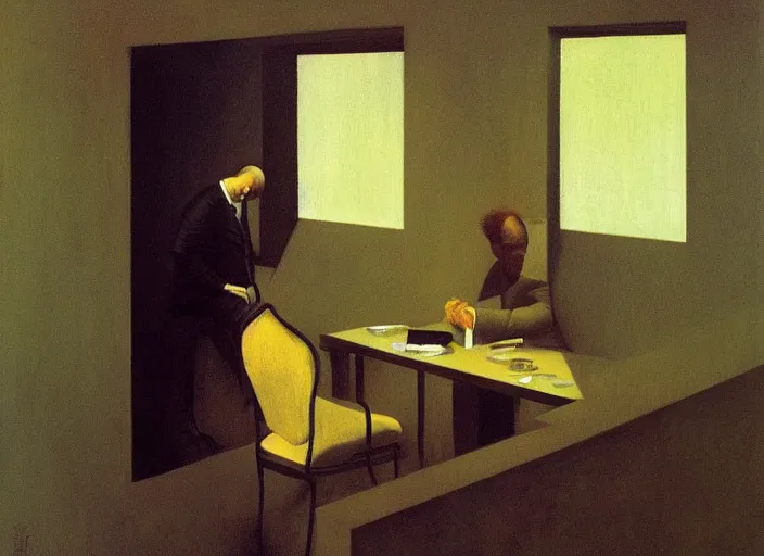 Image similar to portrait of a businessman, science fiction, Edward Hopper and James Gilleard, Zdzislaw Beksinski highly detailed