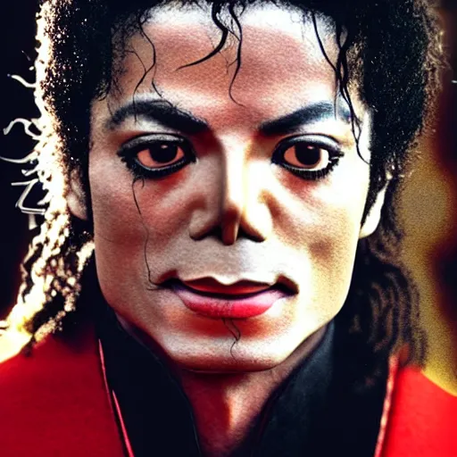 Image similar to a cinematic film still of Michael Jackson starring as a Japanese Samurai, portrait, 40mm lens, shallow depth of field, close up, split lighting, cinematic