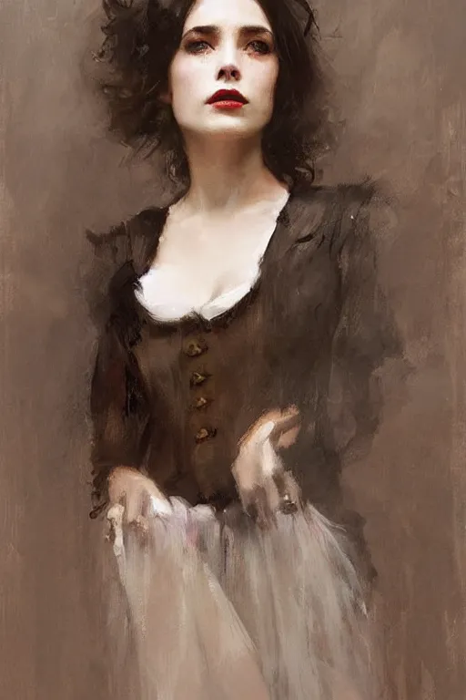 Prompt: Richard Schmid and Jeremy Lipking full length portrait painting of a young beautiful victorian steampunk vampire detective woman