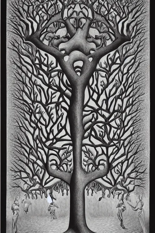 Prompt: the tree of higher consciousness by m. c. escher