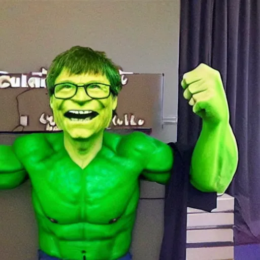 Image similar to bill gates cosplaying as the hulk, bill gates wearing a hulk costume, cosplay award winner