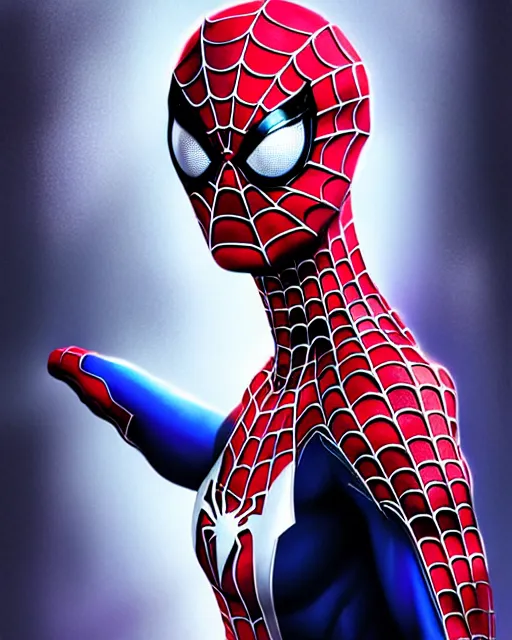 Image similar to full-body portrait Anime spiderman cosplay girl cute-fine-face, pretty face, realistic shaded Perfect face, fine details. Anime. realistic shaded lighting by katsuhiro otomo ghost-in-the-shell, magali villeneuve, artgerm, rutkowski Jeremy Lipkin and Giuseppe Dangelico Pino and Michael Garmash and Rob Rey