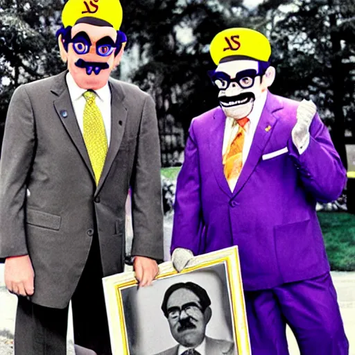 Image similar to president waluigi with vice - president wario, real, photograph, photo, color