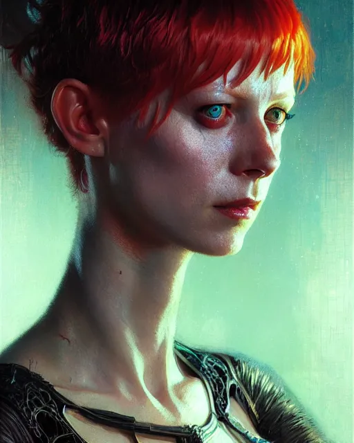 Image similar to a portrait of leeloo fantasy character portrait, ultra realistic, cinematic, concept art, wide angle, intricate details, hologram, highly detailed by greg rutkowski, aaron horkey, gaston bussiere, craig mullins, simon bisley, arthur rackham