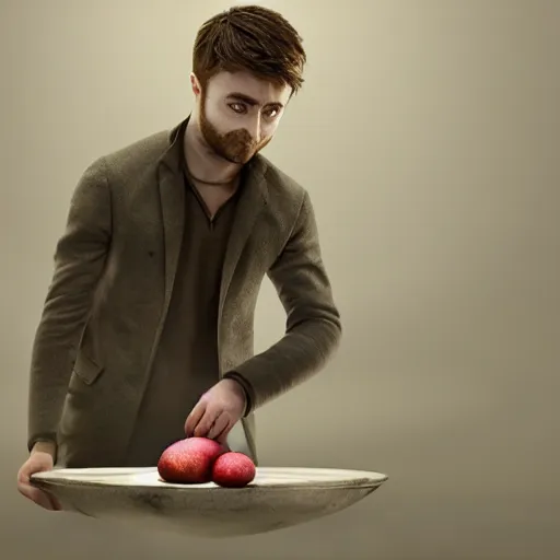 Image similar to hyperrealistic film still of daniel radcliffe fused with an radish!!! stunning 3 d render, inspired by istvan sandorfi & greg rutkowski & unreal engine, perfect symmetry, dim volumetric cinematic lighting, 8 k octane comprehensive render, extremely hyper - detailed, incredibly lifelike attributes, intricate, real flesh texture, masterpiece, artstation, stunning,