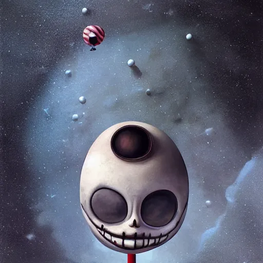 Image similar to michal karcz surrealism Pastel painting of the end of an astronaut happy in the galaxy. , in the style of jack skellington, in the style of a clown, loony toons style, love theme, detailed, elegant, intricate, 4k, Renaissance painting