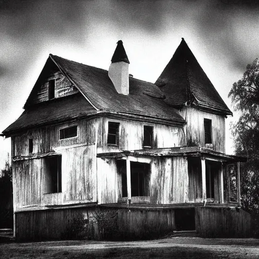 Prompt: a haunted house, photograph, ansel adams