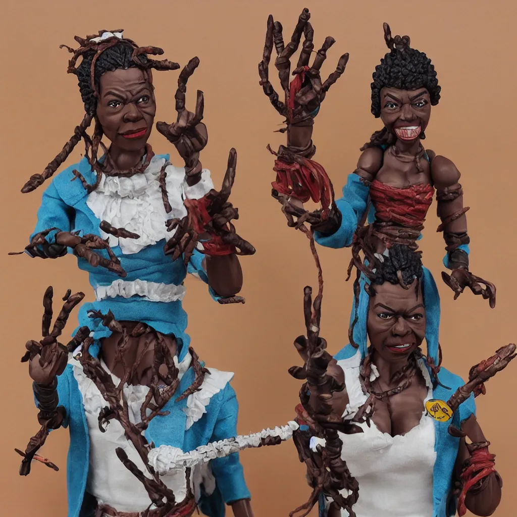 Image similar to maya angelou cosplay kunta kinte, stop motion vinyl action figure, plastic, toy, butcher billy style